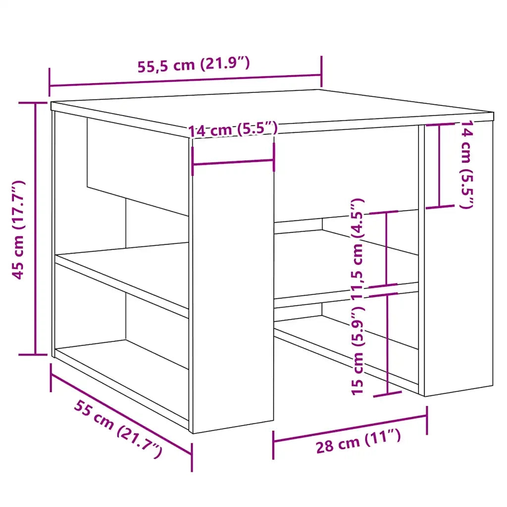 Tavolino da Salotto Legno Vecchio 55,5x55x45 cm in Truciolato