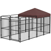 Recinto per Cani da Esterno con Tetto 282x121x159 cm in Metallo Marrone