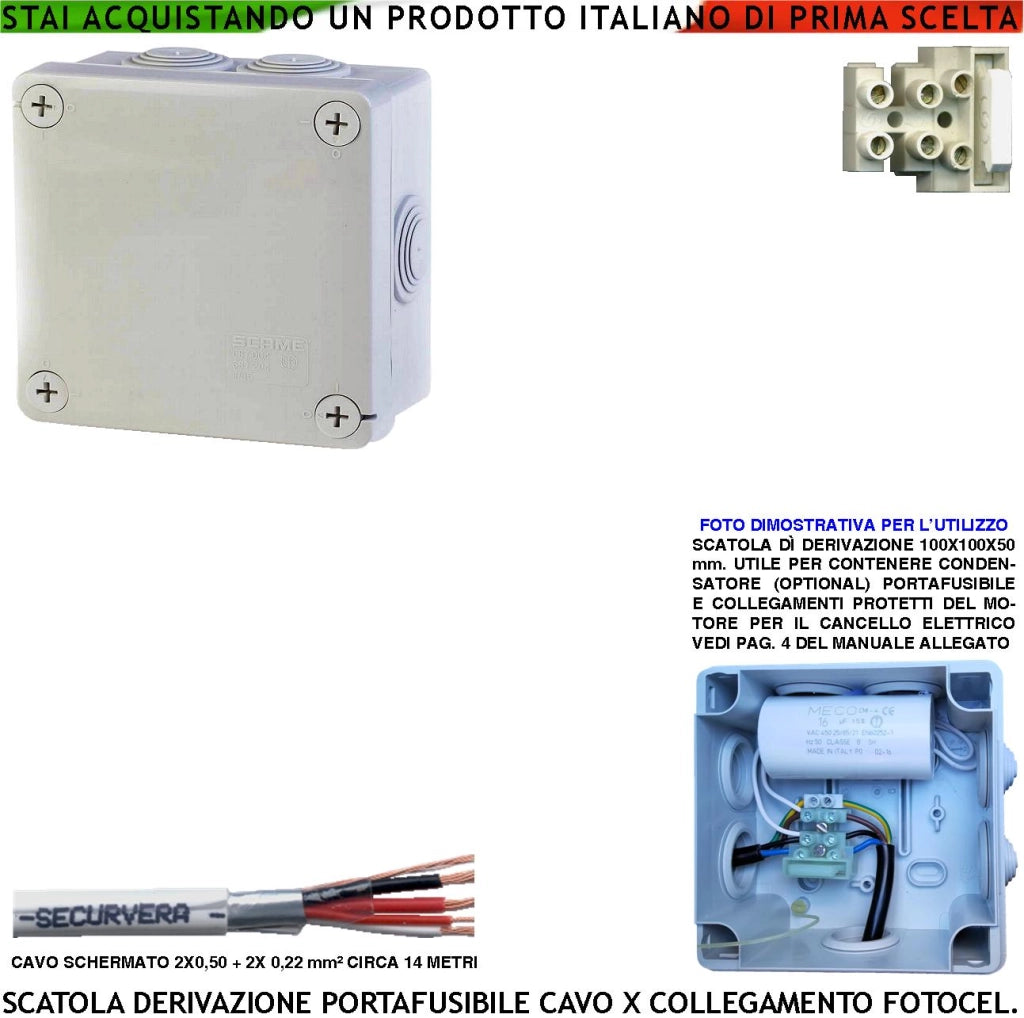 Contenitore Collegamenti Sicuri tra Centrale e Motore 220 V per Automazione Cancello Fusibile di Protezione Cavo Schermato per Fotocellule