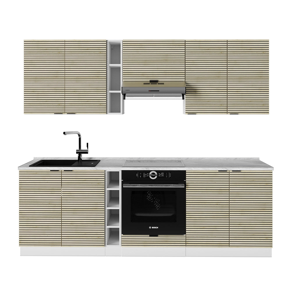 Cucina componibile Fame-Line Pannello in quercia/Bianco 235 cm, PL Marmo Vicco