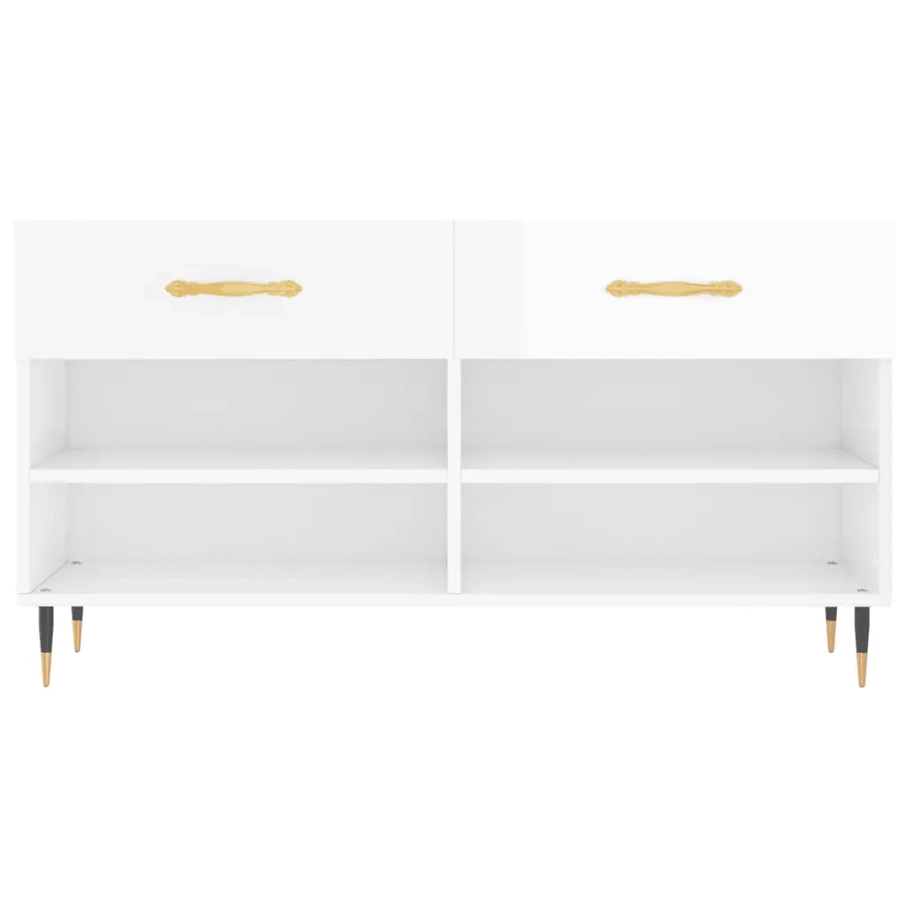 Panca Porta Scarpe Bianco Lucido 102x35x55 cm Legno Multistrato