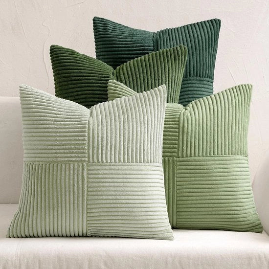 Set di 4 cuscini per poltrona in corduroy 40 x 40 cm decorativo moderno con chiusura a zip - Serie verde per soggiorno camera da letto