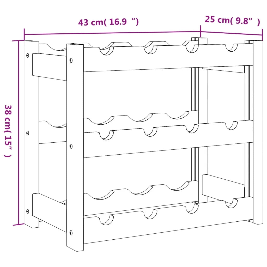 Portabottiglie per 12 Bottiglie Marrone Legno Massello di Pino 373388