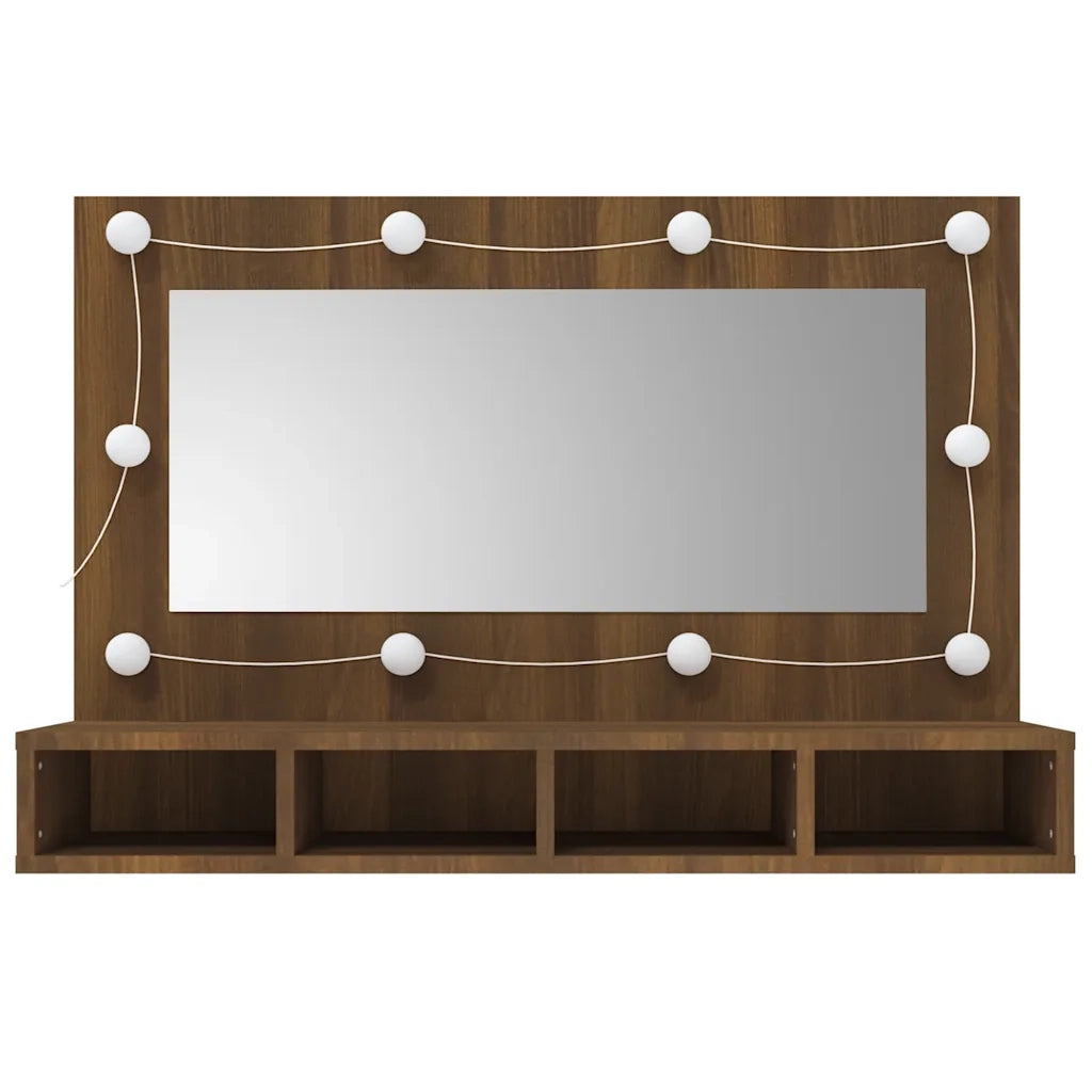 Mobile a Specchio con LED Rovere Marrone 90x31,5x62 cm 820459