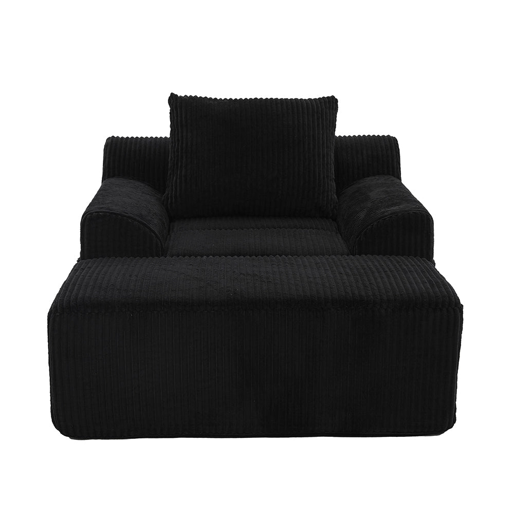 Poltrona oversize - Xylo - Velluto costato con tasche laterali, pouf e nessun assemblaggio