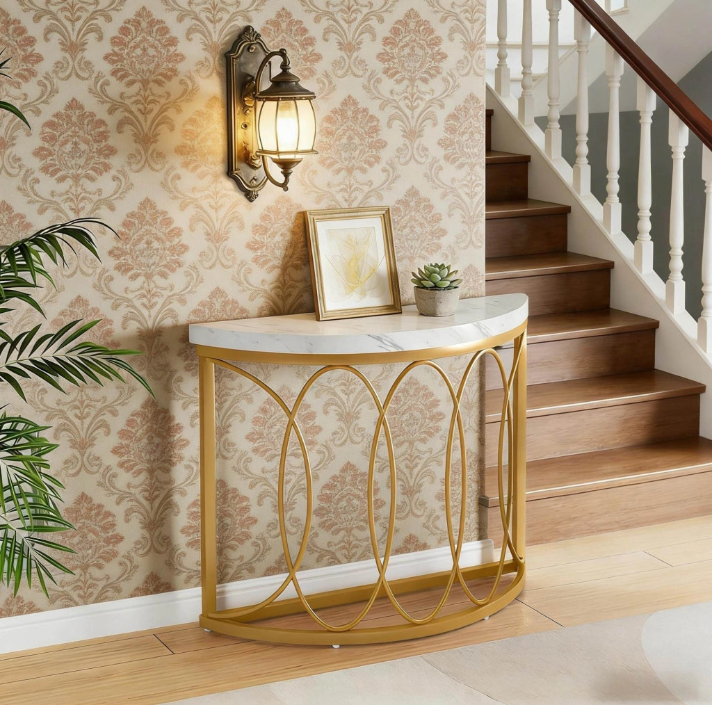 Consolle semicircolare oro e bianco 110x35 cm