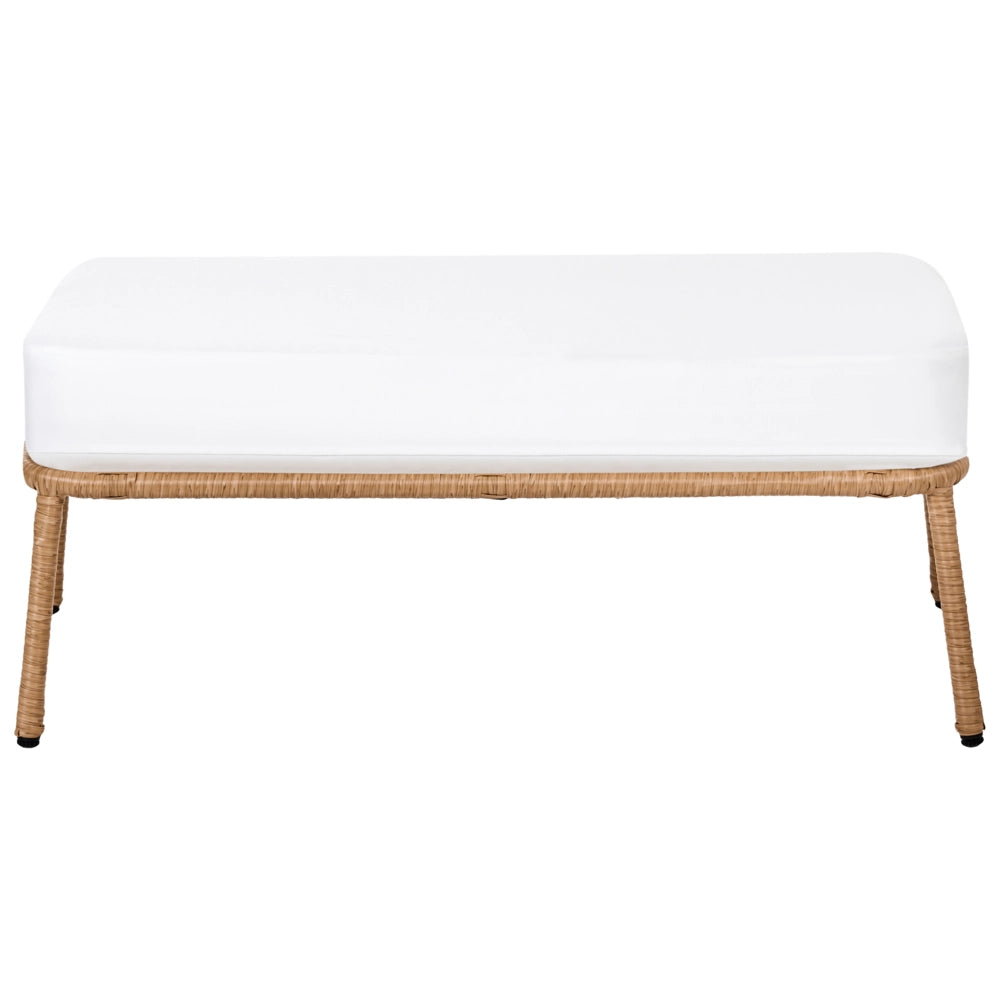 Divano da Giardino con Panca in Rattan PE Marrone Chiaro 2 Posti Struttura in Acciaio e Gambe in Metallo Cuscini Bianco Sporco Arredo da Esterno