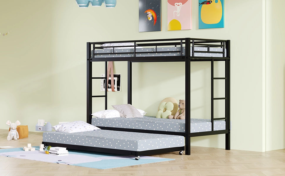 DESMIU Letto a castello per bambini 90 × 200 cm con letto estraibile, 2 posti, senza materasso, metallo, nero