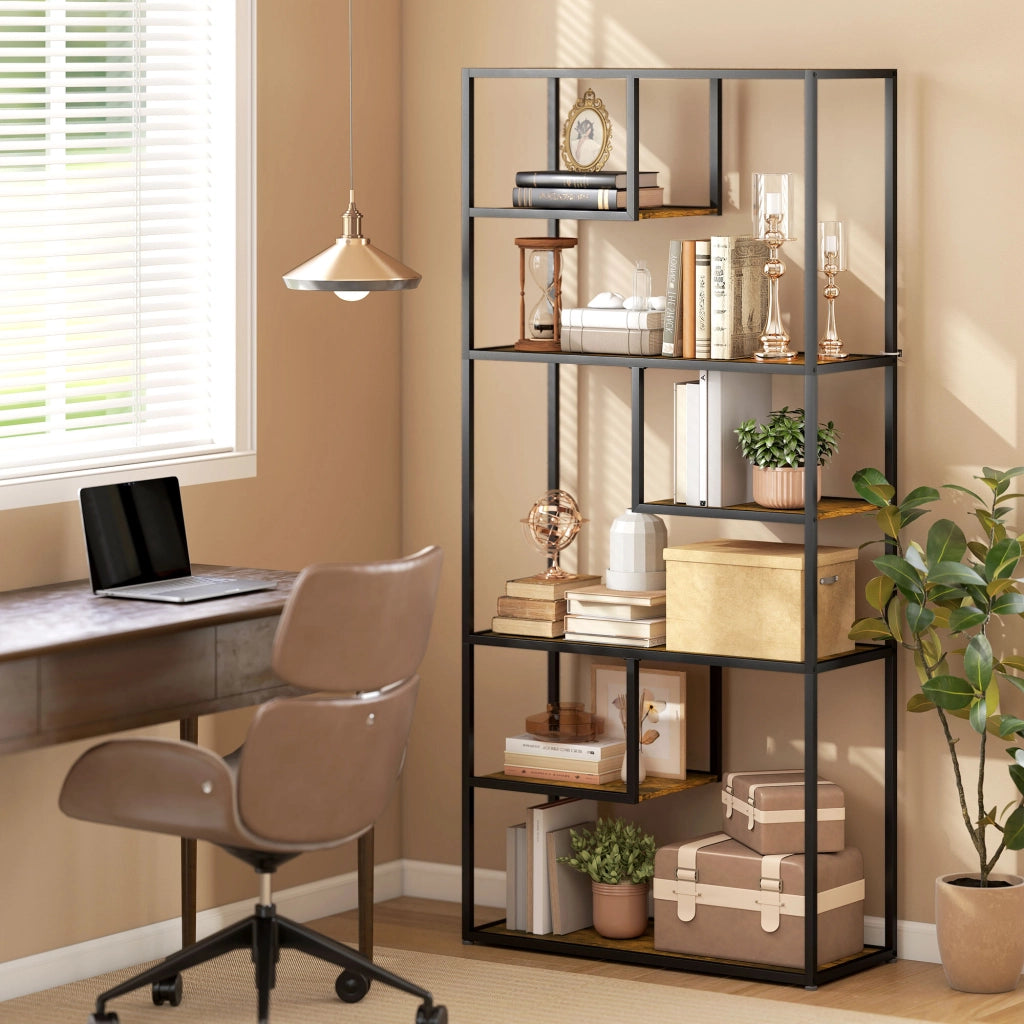 Libreria a 7 Ripiani in Legno e Metallo Stile Industriale ¨C zephmum ¨C 83x34x180 cm, Marrone