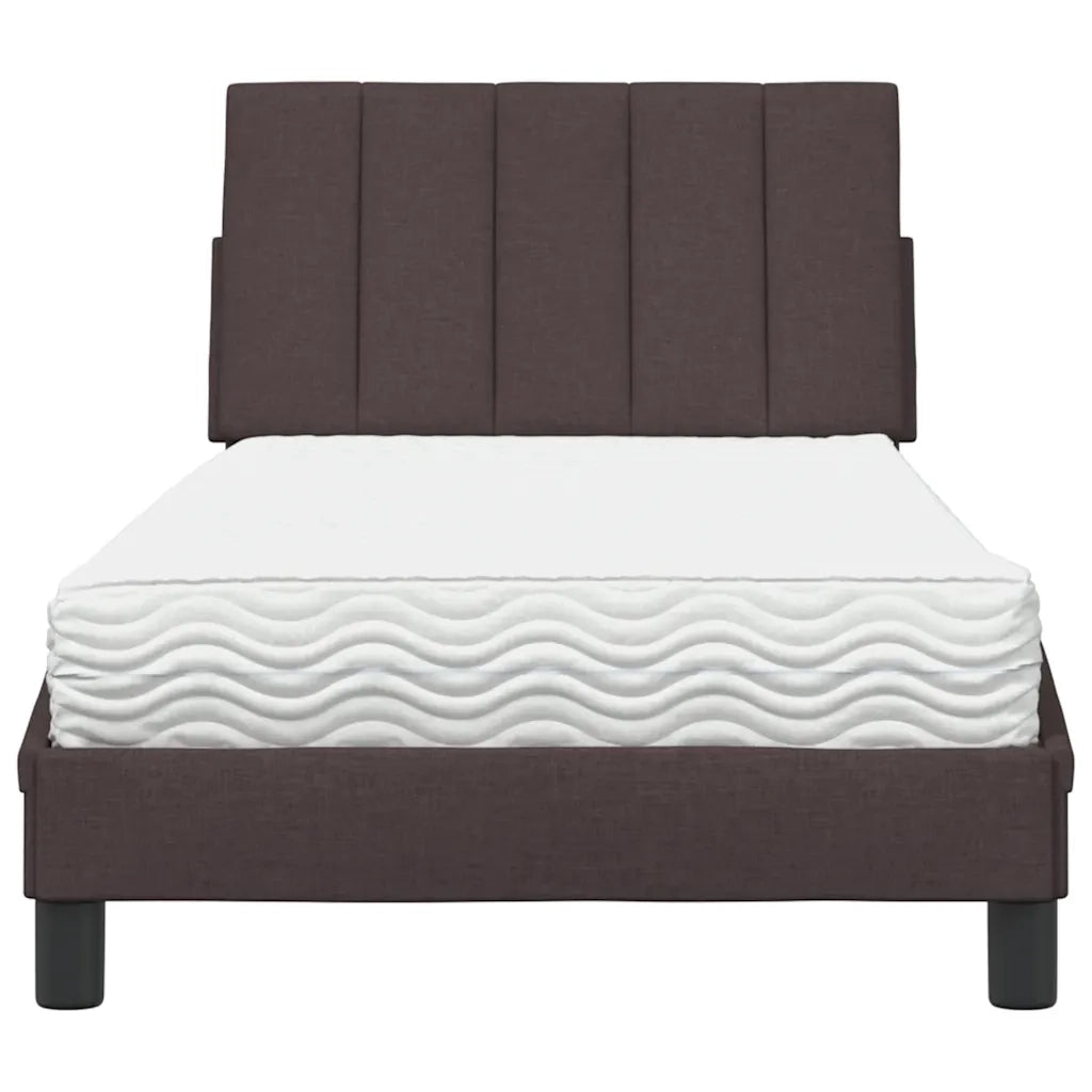 Letto con Materasso-Struttura Letto con Materasso Hanko Marrone Scuro 80x200 cm in Tessuto
