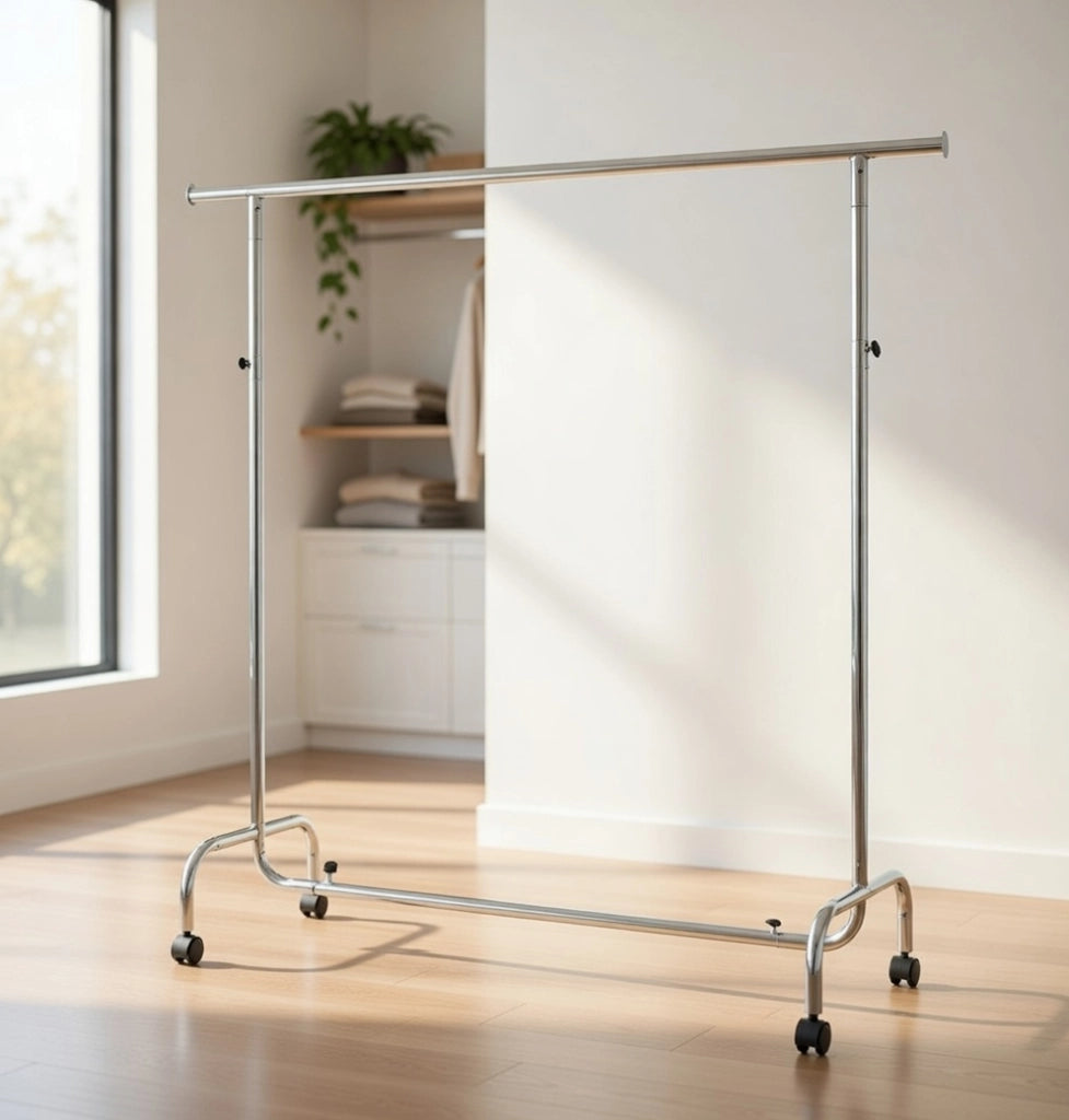 Stender Appendiabiti Estensibile 150/220x55x133/200 cm in Acciaio Cromato con Ruote