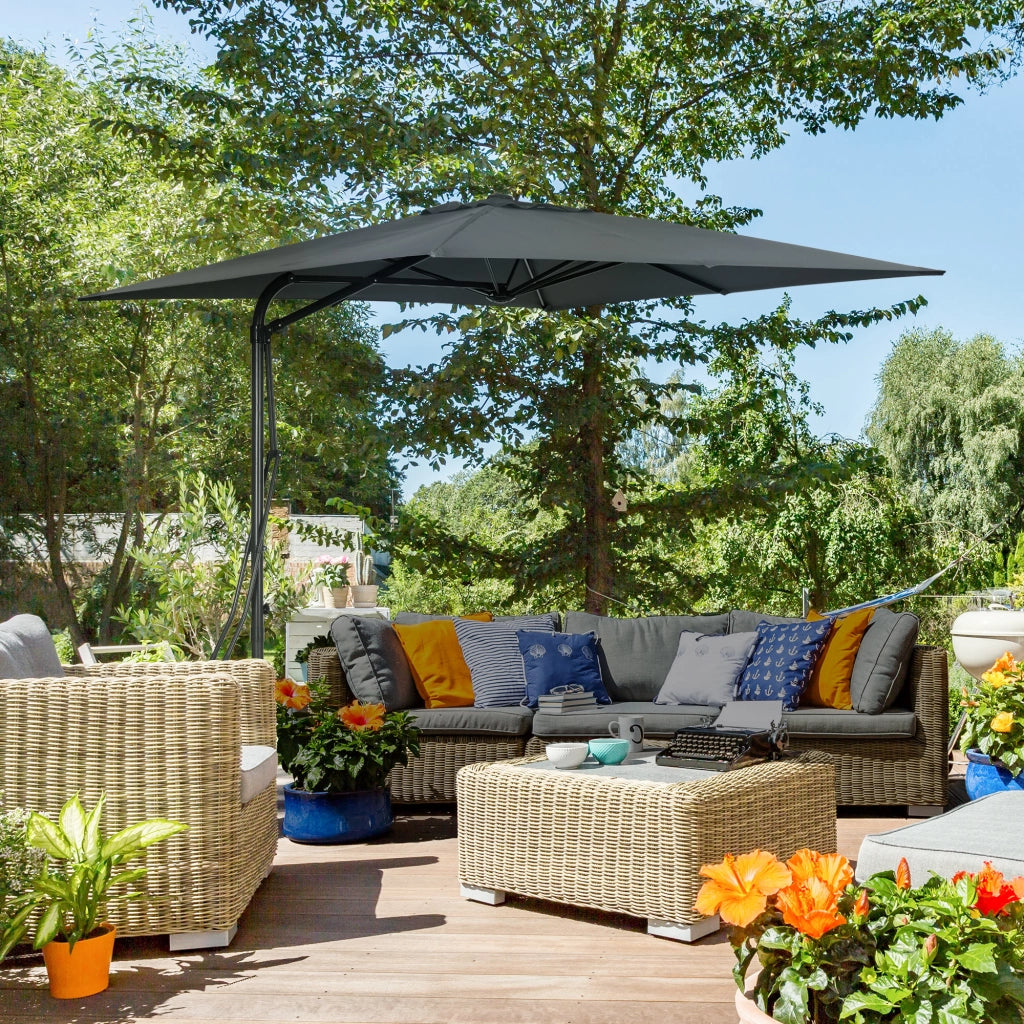 Ombrellone Quadrato Giardino ¨C zephmum ¨C 2.5x2.5m Grigio Scuro Base Incrociata