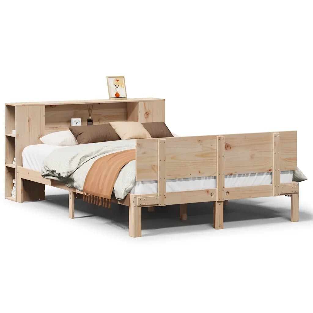 Letto Libreria senza Materasso-Struttura Letto con contenitore 135x190 cm in Legno di Pino 149719