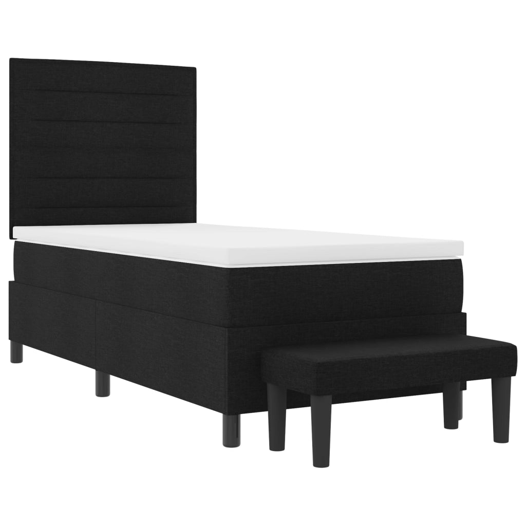Letto con Box Spring con Materasso e Panchina Nero 90x190 cm Tessuto