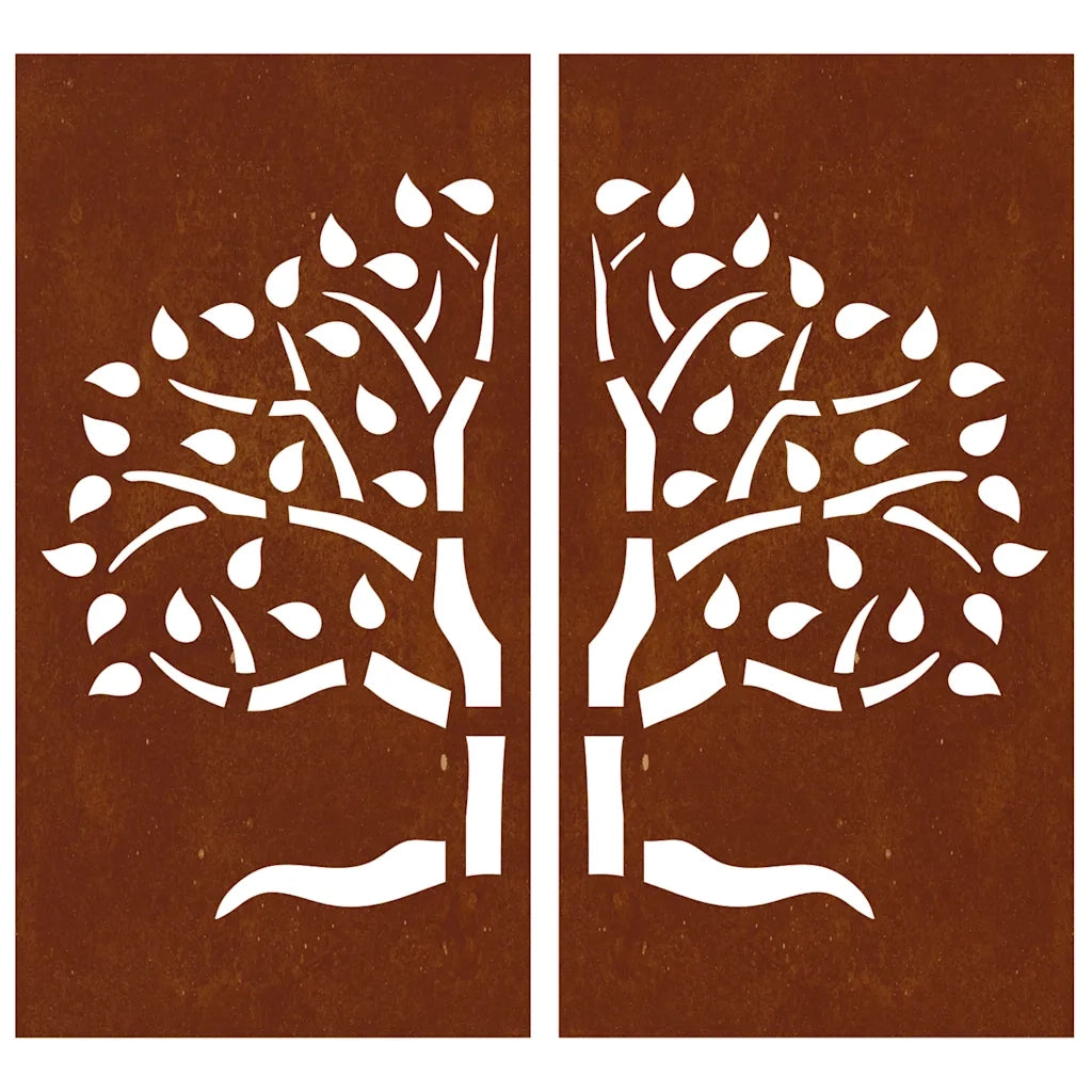 Decorazioni Muro Giardino 2 pz 105x55 cm Albero Acciaio Corten 824510