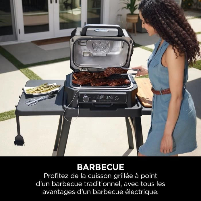 Barbecue elettrico e affumicatore con termometro - NINJA - Woodfire Pro XL - OG850EU - Barbecue da esterno e friggitrice ad aria