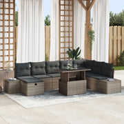Set Divano da Giardino 9 Pezzi con Cuscini Grigio Rattan Polietilenico