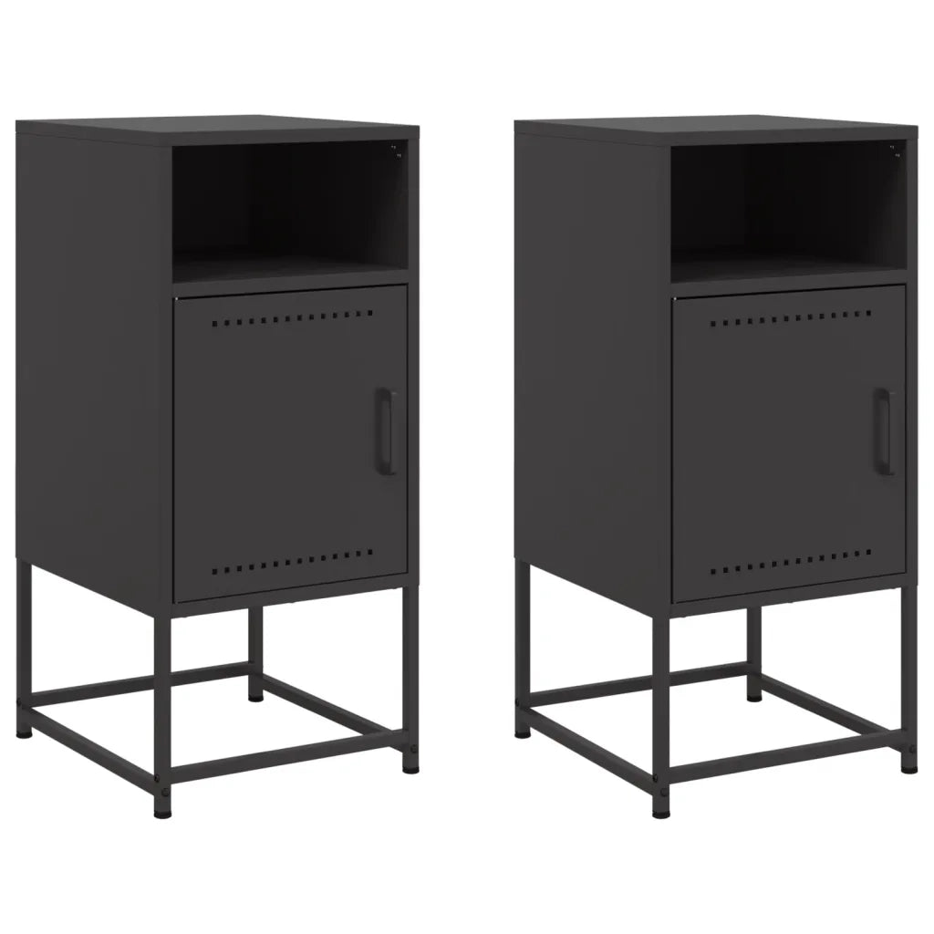 Set di 2 Comodini | Armadio da Notte | Mobiletto da notte Neri 36x39x78 cm in Acciaio