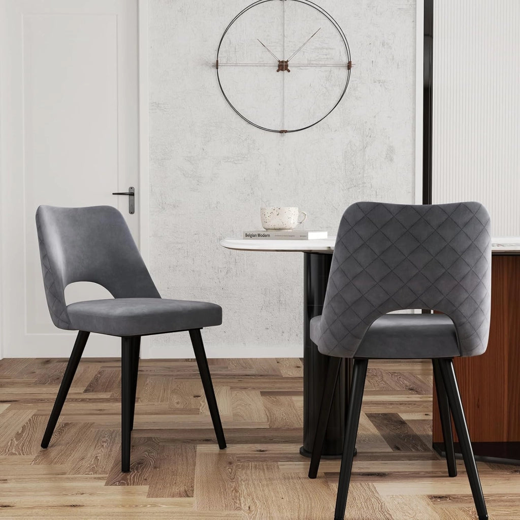 Set 2 Sedie da Pranzo, Sedie Imbottita con Cuscino in Spugna, Gambe in Metallo, Piedini Regolabili 60 x 46 x 84 cm, Capacità di Carico 150 kg, per Soggiorno, Ristorante e Caffè, Grigio