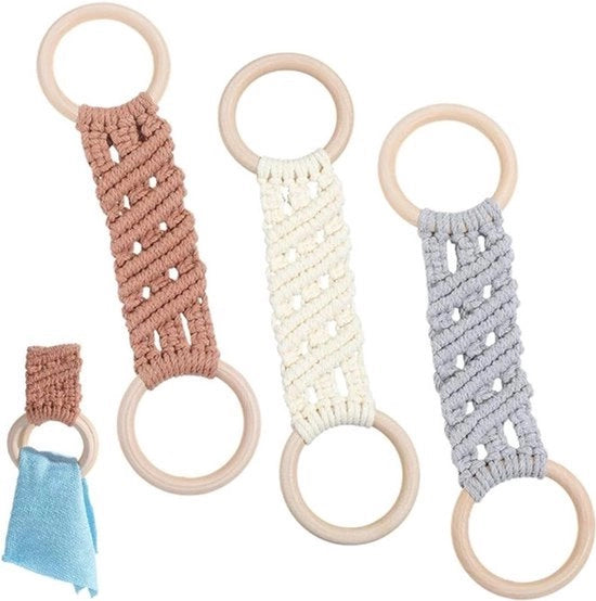 Supporto per asciugamano a mano - Macramé - Fatto a mano - Cotone e canapa - Boho - Cucina - Bagno - Compleanno - Adatto per tutte le misure - Tinte naturali - 3 pezzi di supporti per asciugamano a mano in cotone e canapa