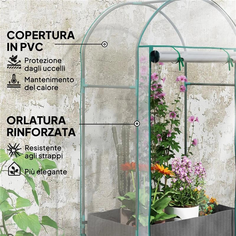 SERRA A PARETE CON SACCO PER PIANTE E INGRESSO AVVOLGIBILE IN ACCIAIO E PLASTICA 89X50X152 CM TRASPARENTE