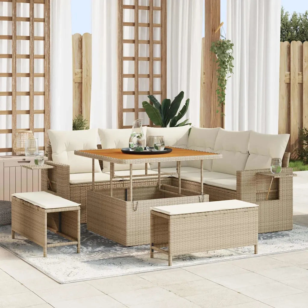 Set Divano da Giardino con cuscino 8 pcs Beige polyrattan