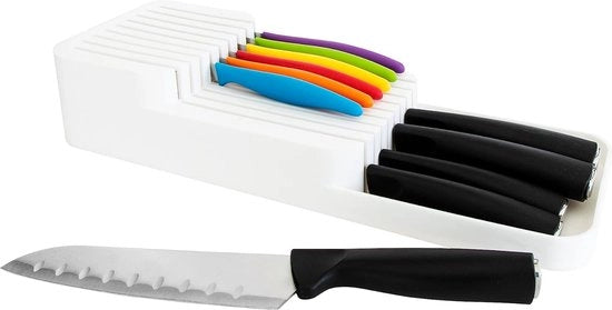 Organizzatore per 18 coltelli (bianco), contenitore per accessori da cucina o libero, contenitore per posate, sistema di archiviazione per la cucina, organizzatore per la cucina, archiviazione, cucina, 39 x 14 cm