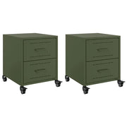 Set di 2 Comodini | Armadio da Notte | Mobiletto da notte Verde Oliva 36x39x43,5 cm in Acciaio