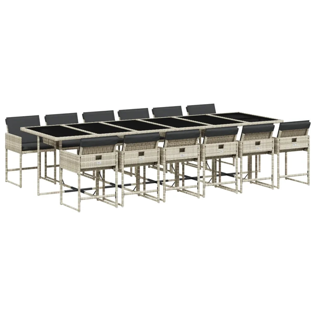 Set da Pranzo da Giardino 13pz con Cuscini Grigio in Polyrattan 3278074