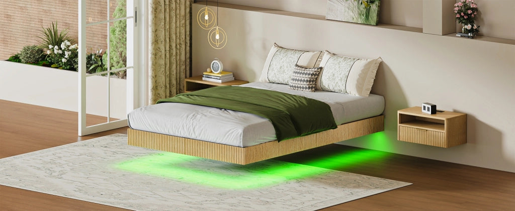 LETTO sospeso 140x200 cm Naturale con LED RGB