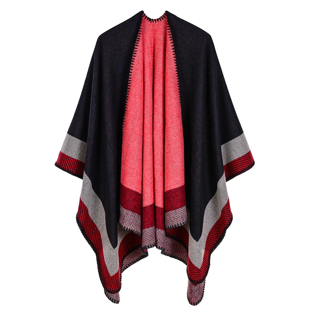 Sciarpa calda da donna a righe, piccola e quadrata, in cashmere e acrilico.