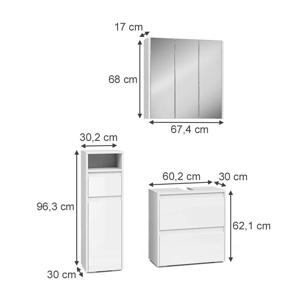 Set di mobili da bagno Majest Bianco lucido 3 parti Vicco