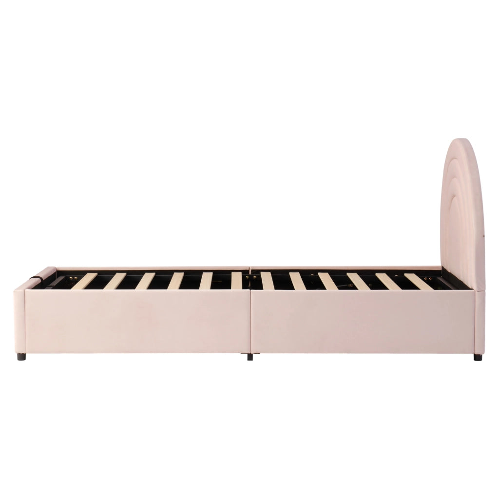 Letto per bambini 90 x 200 cm, letto imbottito, letto per ragazzi, in velluto, con contenitore, rosa