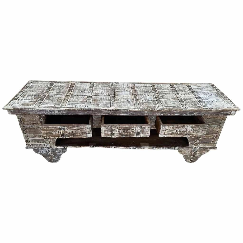 Mobile basso artigianale in legno 165-175x45x57h cm