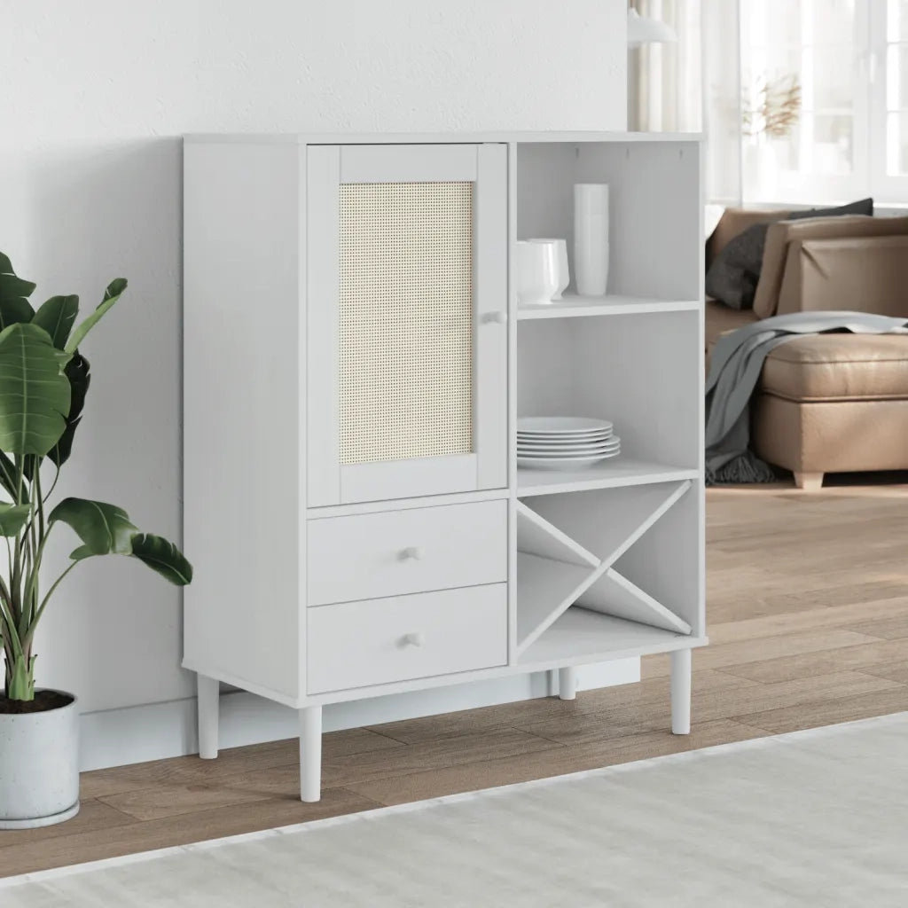 Credenza-Buffet-Armadio da cucina SENJA Aspetto Rattan Bianco 90x40x112cm Massello Pino 547575