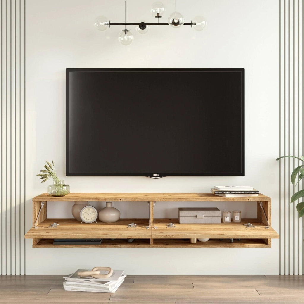Veneto, Mobile Porta tv 3 Ripiani, 140x32x29h cm Marrone Quercia