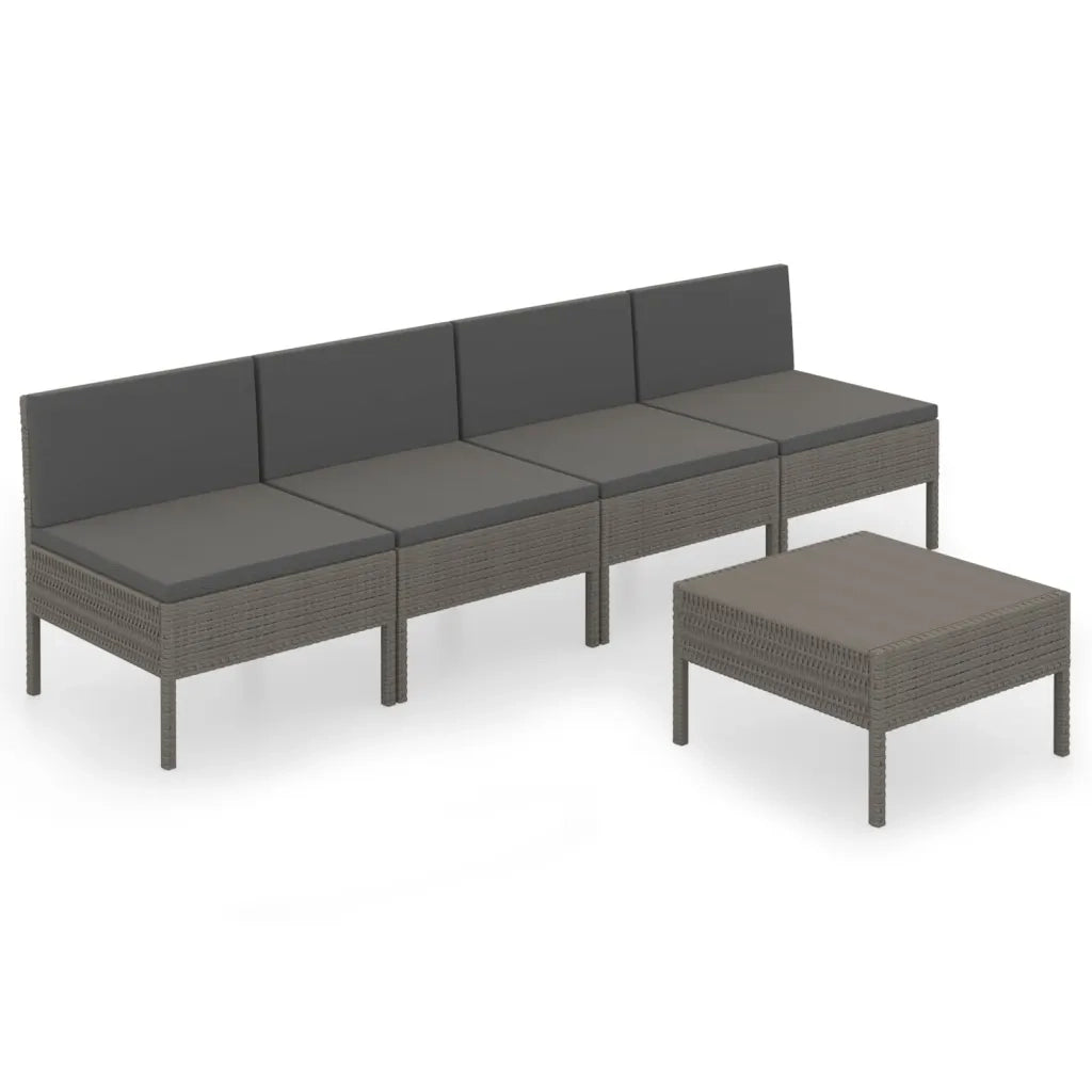 Set Divani da Giardino 5 pz con Cuscini in Polyrattan Grigio cod mxl 38877