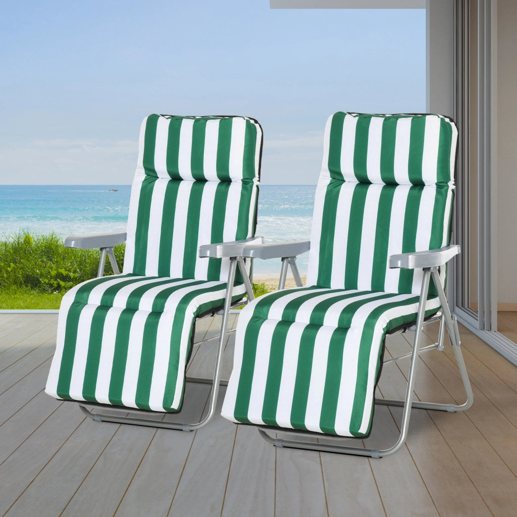 Lettini da giardino 2 pezzi pieghevoli con cuscini ¨C zephmum ¨C verde+bianco 60x75x102