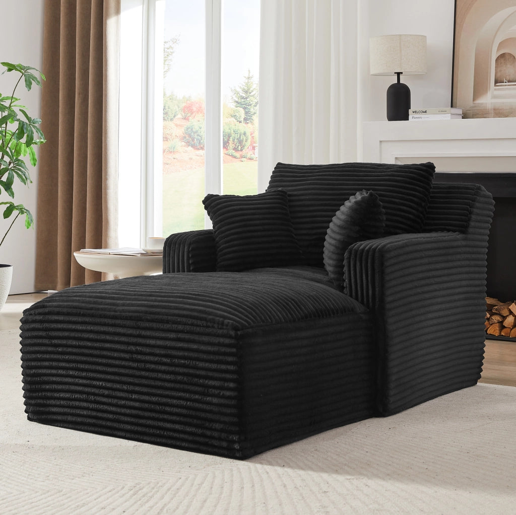 Chaise longue nera in velluto a coste; poltrona letto pronta all'uso