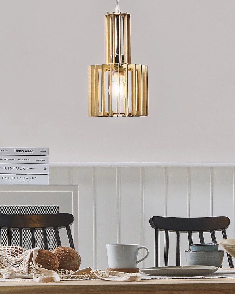 Lampada a Sospensione Luce Legno MDF Metallo Lampada a Sospensione Paralume Aperto Boho Design Cucina Soggiorno Decorazioni