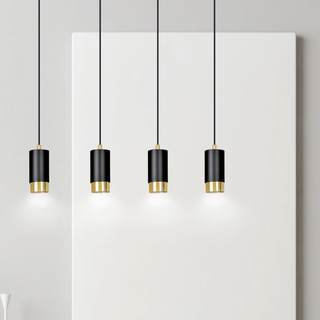 Lampada a sospensione Fumiko in acciaio nero e oro