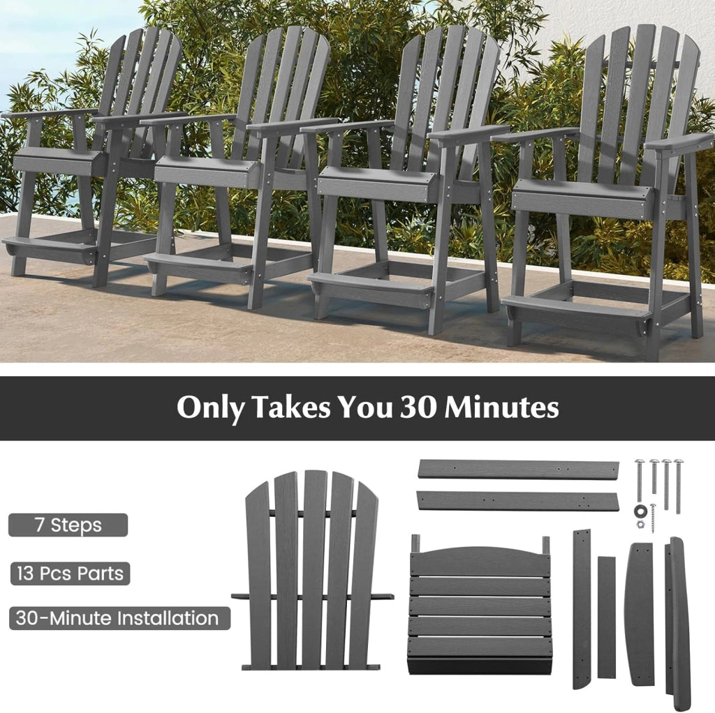 Sedia alta da giardino con poggiapiedi, sedia Adirondack in HDPE, seduta esterna con braccioli e schienale, sgabello per patio, terrazza, balcone, carico 150 kg, 70 x 85 x 119 cm (grigio)
