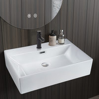 ZMH Lavabo da appoggio per bagno lavabo da appoggio rettangolare in ceramica bianca 60x42x15cm