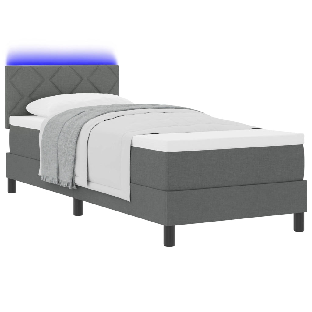 Letto Box Spring con Materasso & LED Grigio Scuro 80x200 cm Tessuto