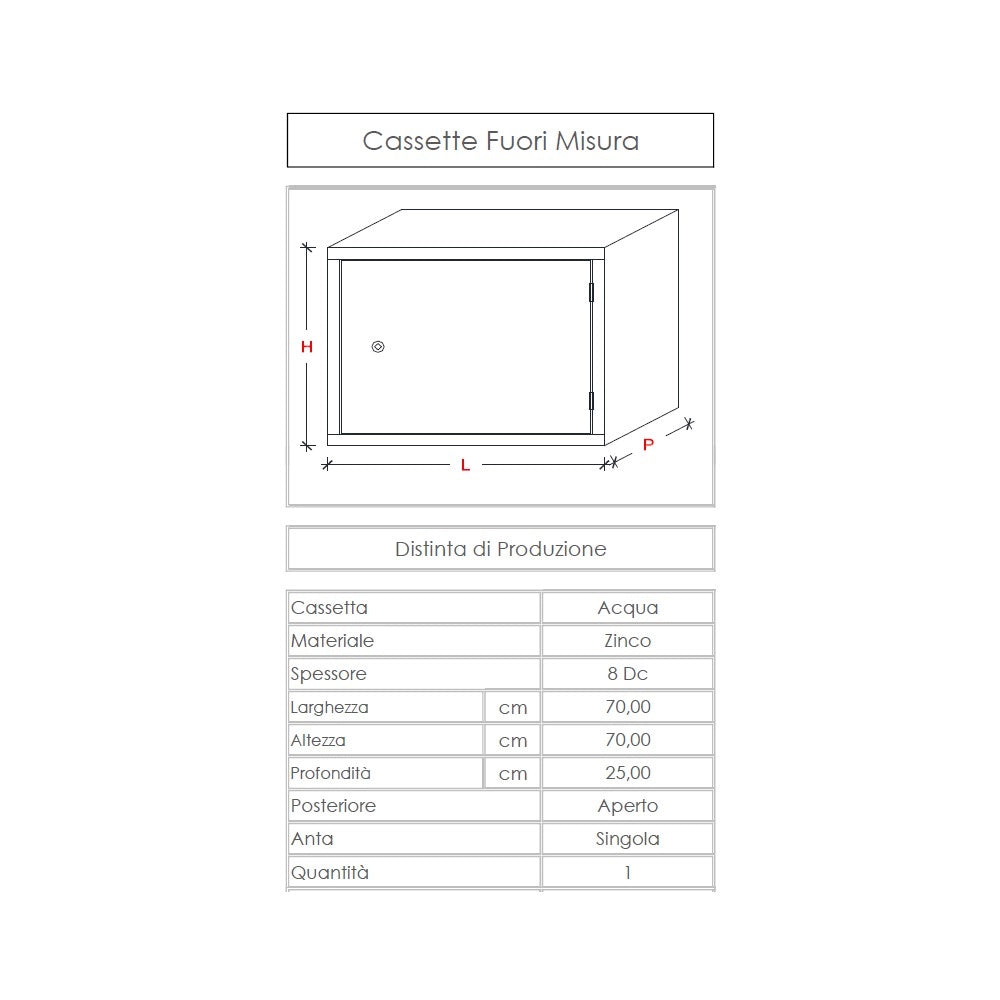 Cassetta per contatore acqua l 70 x h 70 x p 25cm aperta posteriormente