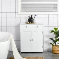 kleankin Mobile Bagno a 2 Ante con Ripiano Regolabile e 2 Cassetti in Legno, 60x30x75 cm, Bianco