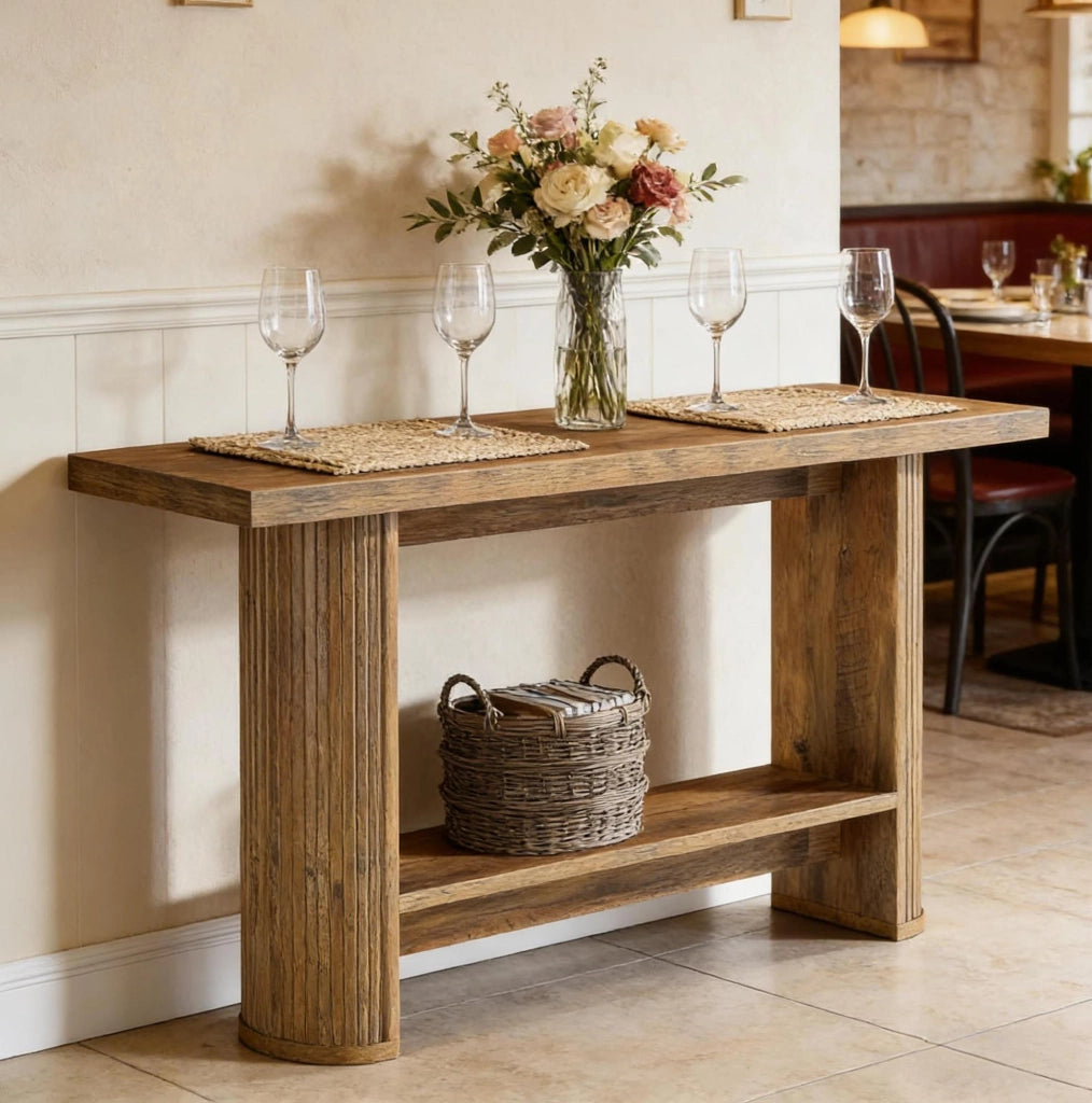 Tavolo consolle stretto in legno ingegnerizzato marrone dal design moderno