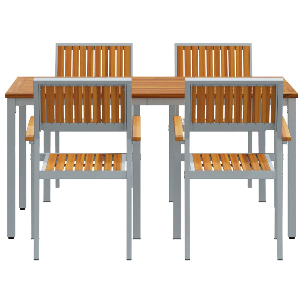 Set da pranzo da giardino 5 pezzi in legno massello di acacia e metallo