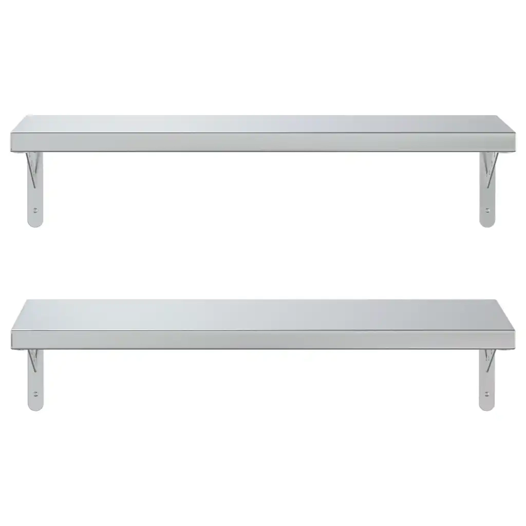 2 pz Mensole a Muro | Scaffale Parete | Ripiano a parete 75x23,5 cm Argento in Acciaio Inossidabile