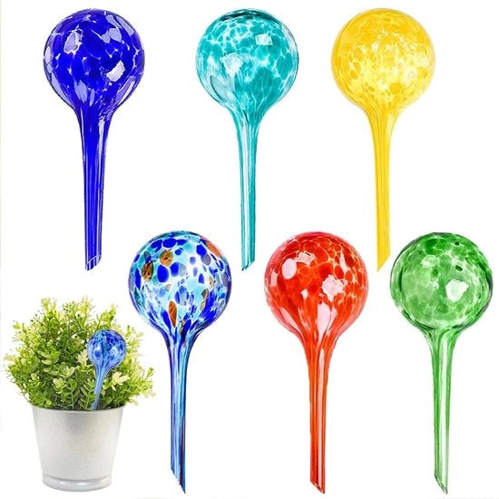 Globi di irrigazione auto-sigillanti per piante - 6 pezzi di apparati di irrigazione colorati in vetro - Bocce di irrigazione automatiche per piante da interni e esterni